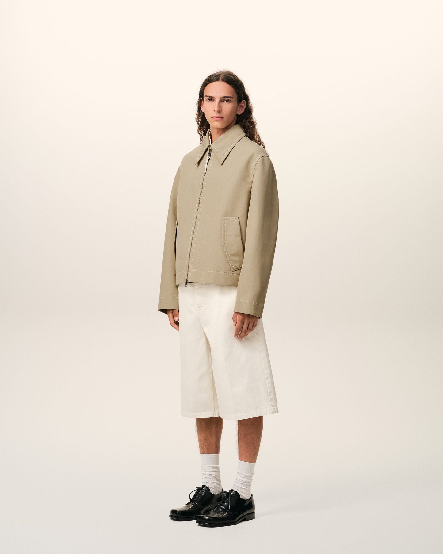 Veste Beige Zippée en Coton