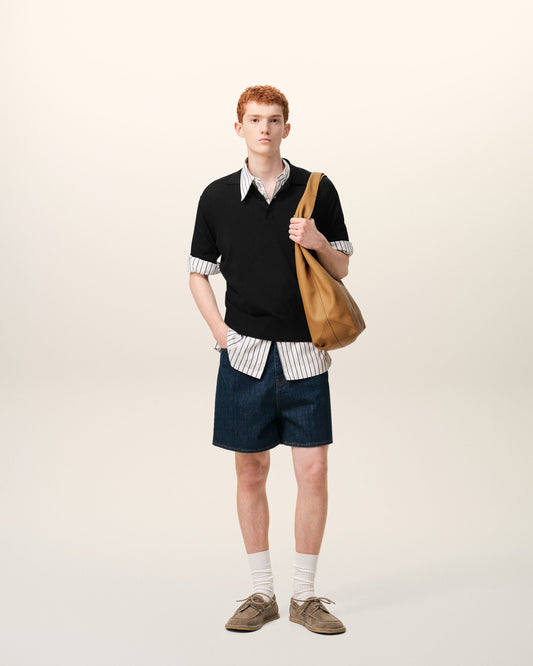 Polo Noir Manches Courtes en Maille