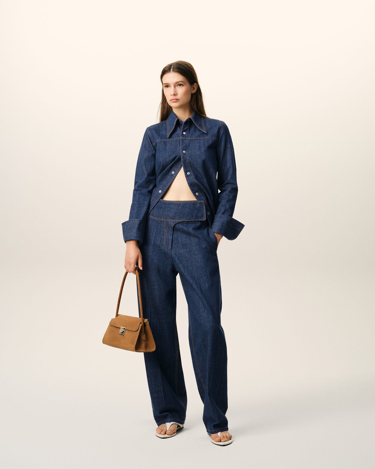 Jean Bleu A Ceinture Portefeuille en Coton