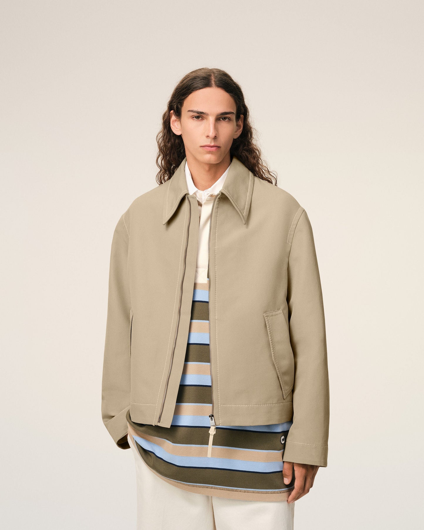 Veste Beige Zippée en Coton