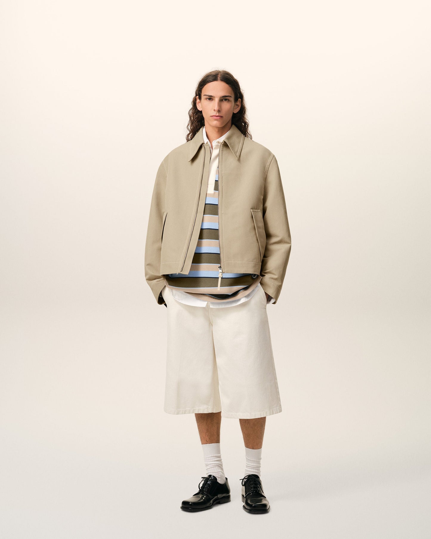 Veste Beige Zippée en Coton