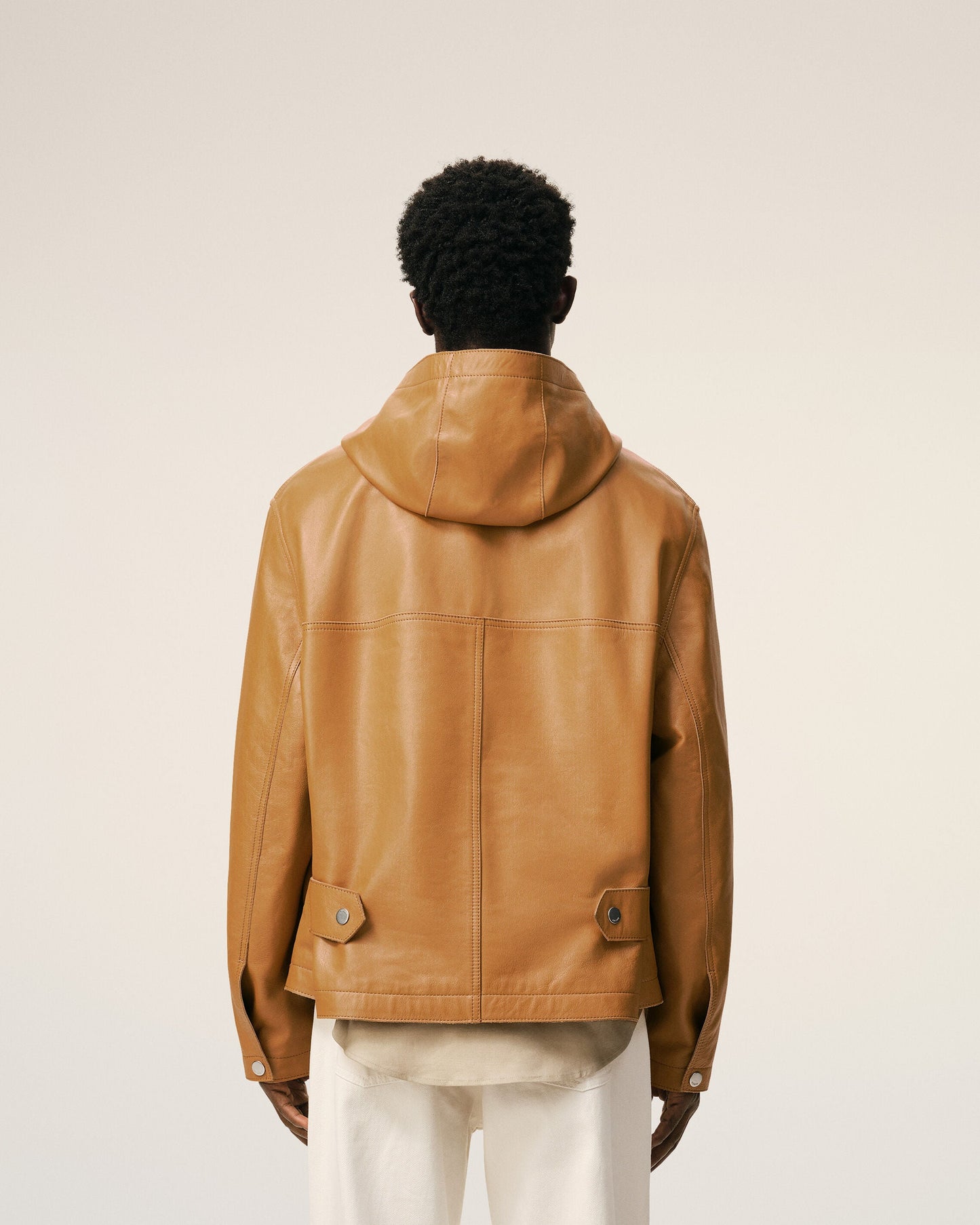 Veste A Capuche Jaune en Cuir De Vache