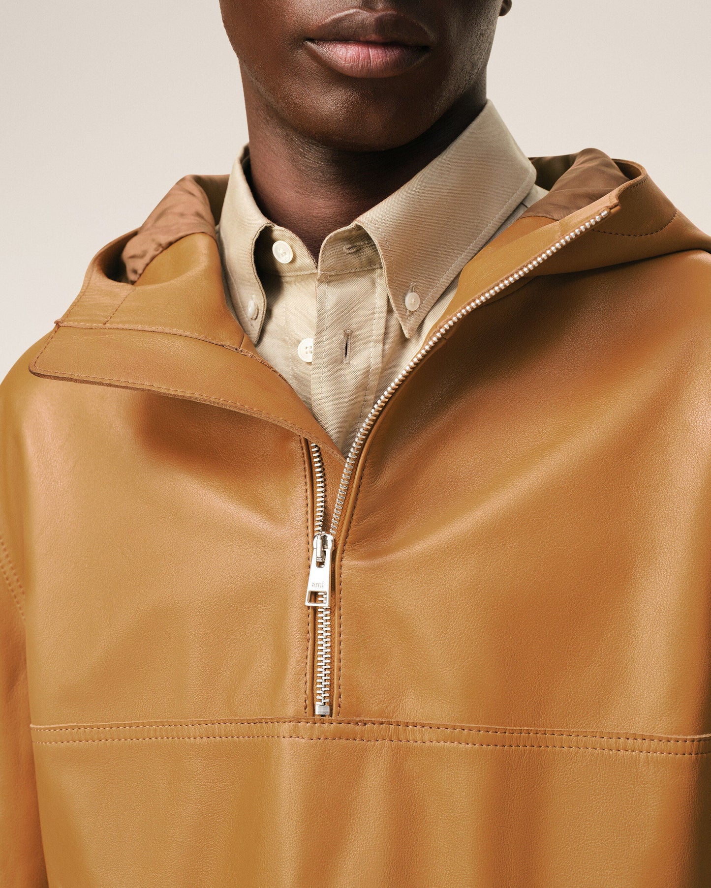 Veste A Capuche Jaune en Cuir De Vache